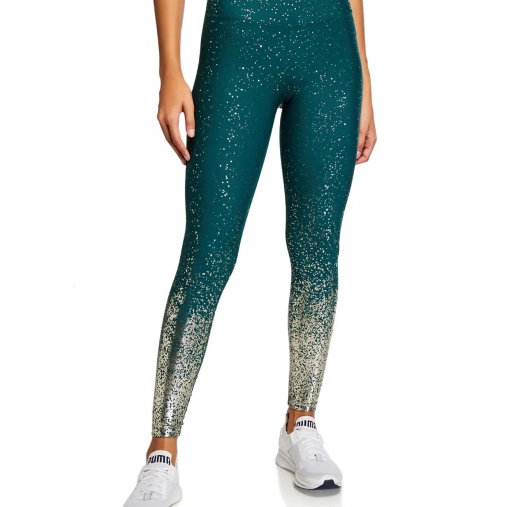 Beyond Yoga green and gold metallic speckled ombre leggings size M